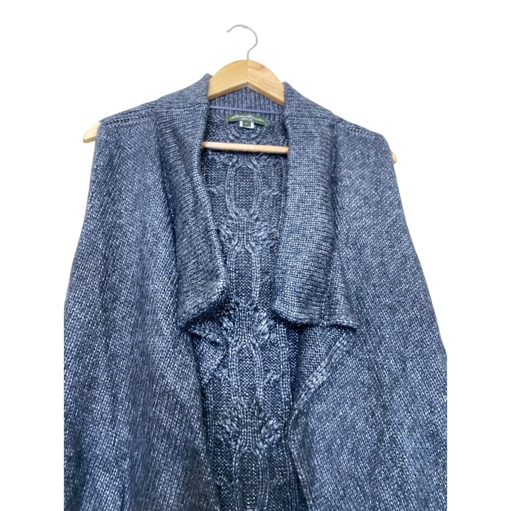 Eddie Bauer Womens Small Gray Cable Knit Angora Blend Open Front Cardigan Vest - Picture 2 of 5
